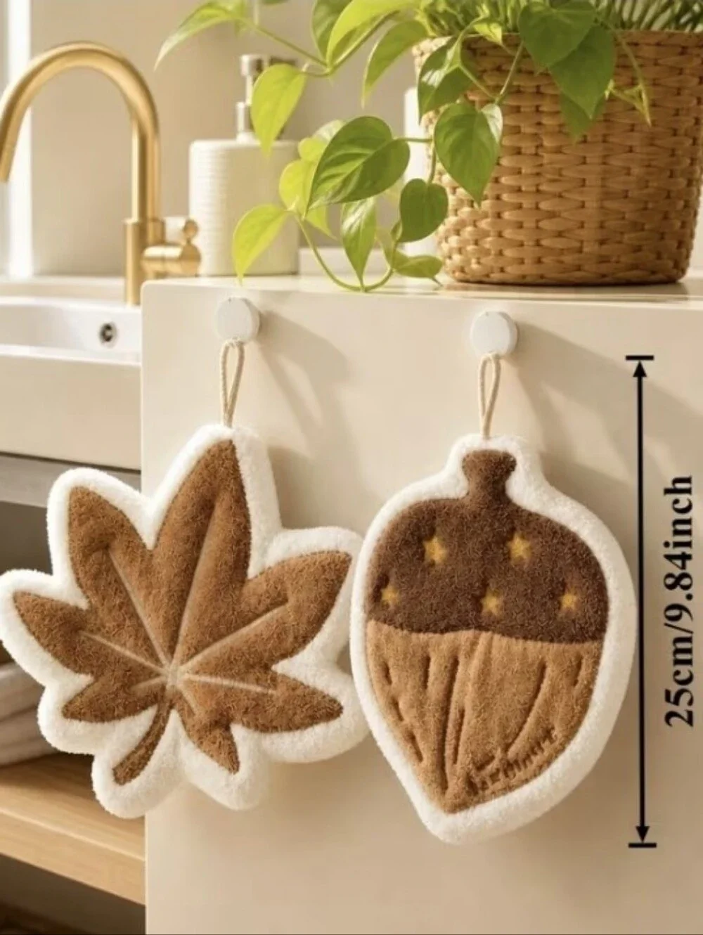 2 Pc Autumn Fall Hand Towel Set Plush Leaf Acorn Kitchen Bath Decor